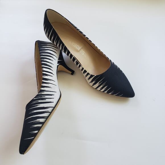 Cuoio Ecologico Made in Italy Heels Pumps Zebra Print Canvas Size 6.5 - Picture 1 of 6